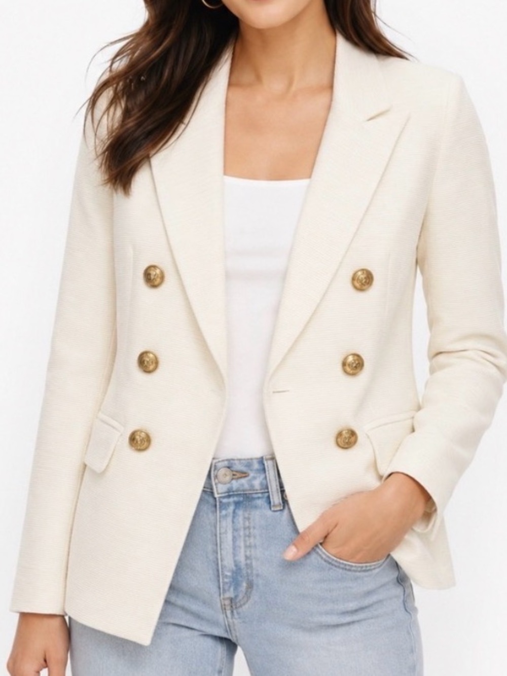 NWT • RACHEL ZOE • Double-Breasted Cream Blazer Jacket with Gold Buttons - Picture 3 of 12